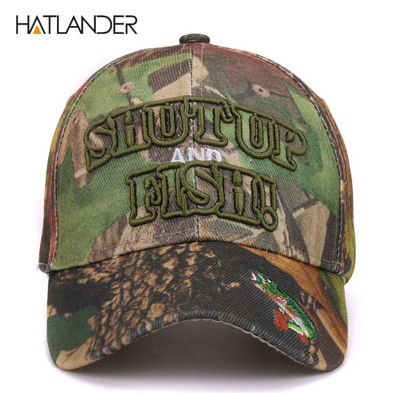 Hatlander outdoor camouflage caps summer sun fishing hat sport curved casquette Embroidery 3D letter Fish camo baseball cap men