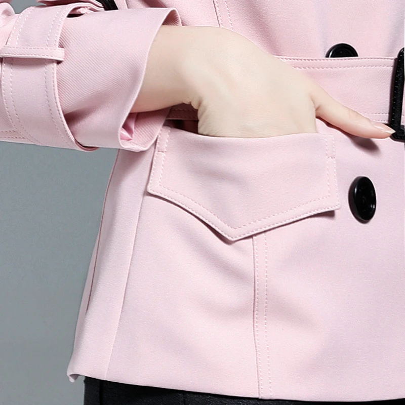 CHAOJUE Brand Short Pink Coat 2024 Spring/Autumn Ladies Slim Grace Black Trench Female High Quality Polyester Knit Top Coats
