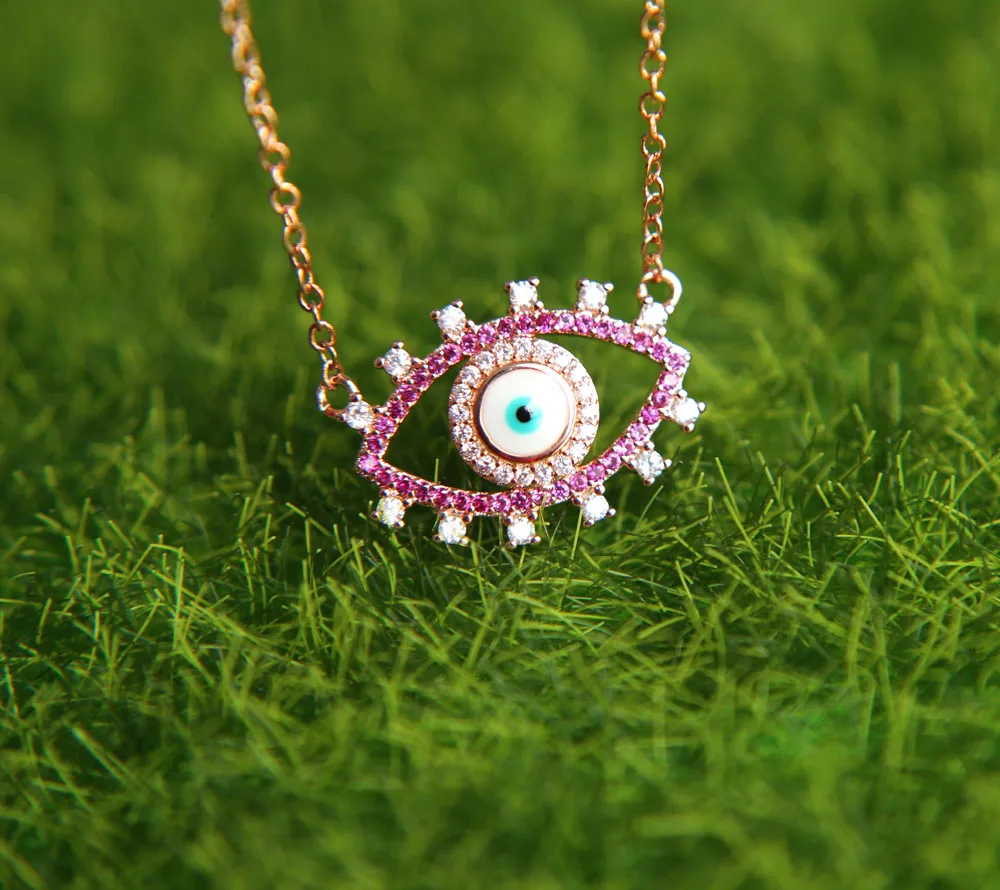 NEW Authentic turquoises turkish evil eye shape rose gold color fashion women necklace Wholesale