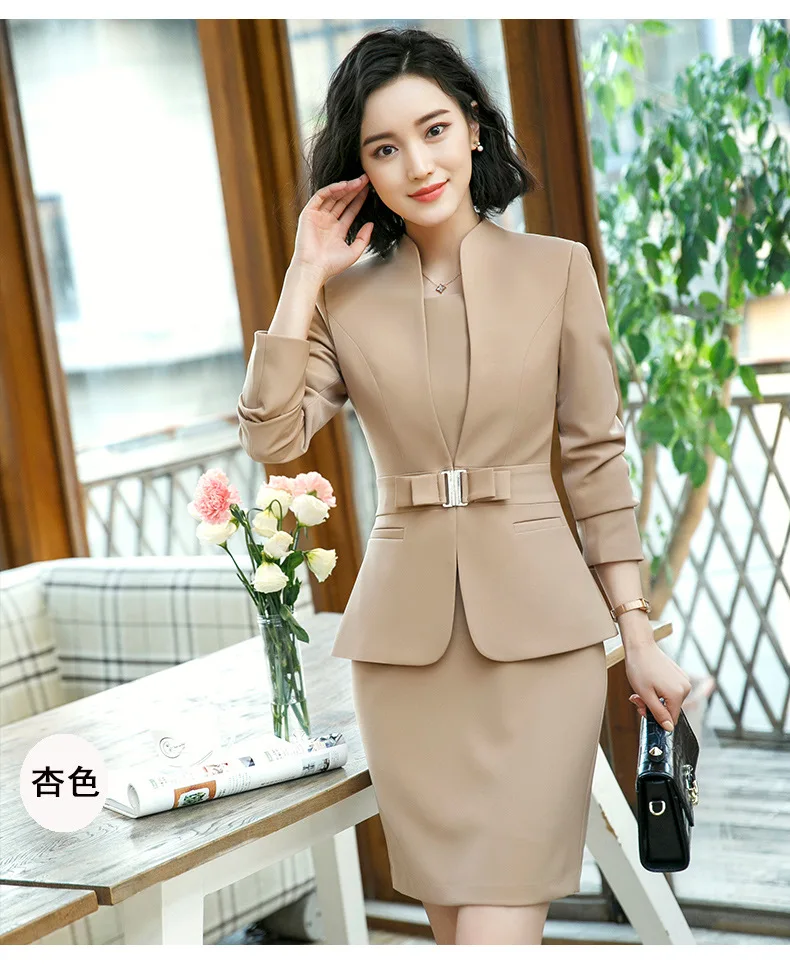 IZICFLY Formal Office Dress Set for Womens Blazers Long Sleeve Uniform Elegant Feminino Business Jacket Suit