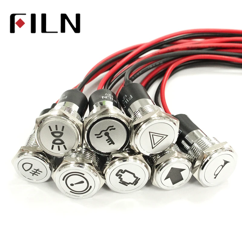 Filn FL1M-16FW-C 16mm 12v led 대시 led 표시기 자동차 애플리케이션 기호 신호 표시기 파일럿 대시 라이트