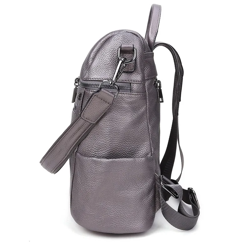 100% Original Top Genuine Leather Women Multifunctional backpacks First Layer Cowhide Girl Female Silver White Rucksack Mochila