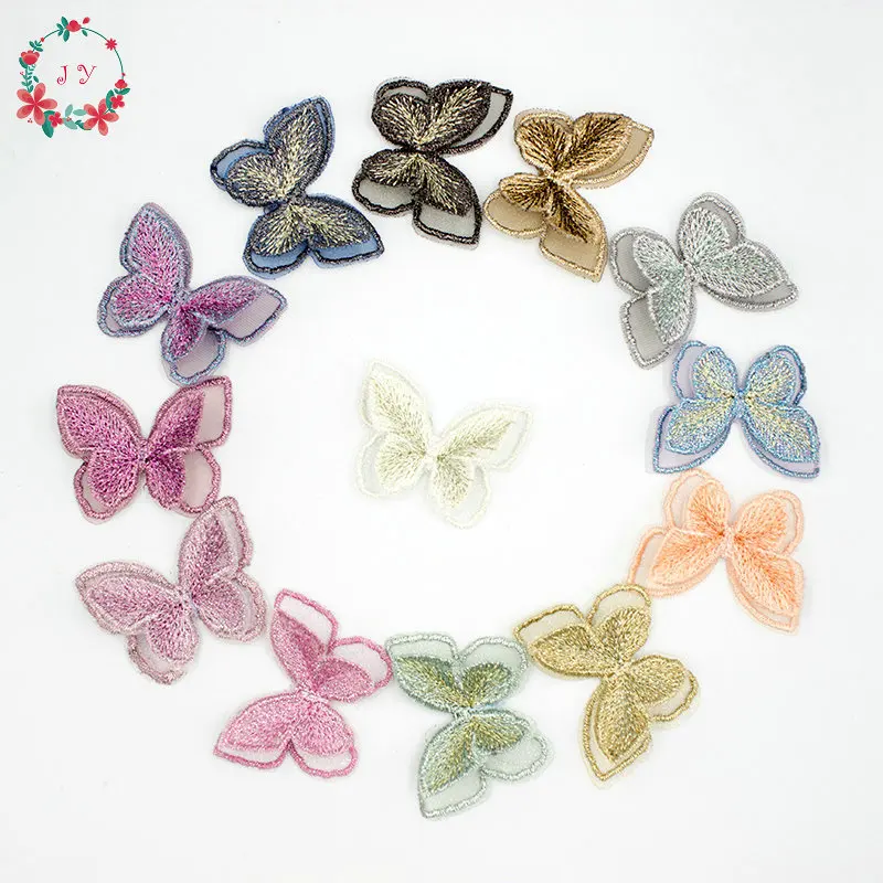 50PCS 3D Embroidery Mesh Butterfly Applique 55mm Translucent Double layer for Party Decor, Doll Embellishment