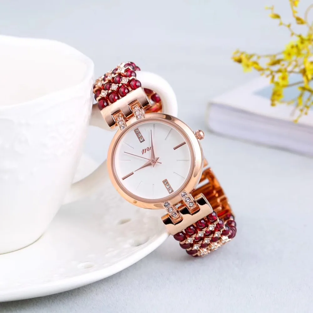 Natural Garnet Stone Bracelet & 33mm Waterproof Watch Diy Jewelry For Women For Summer Beach Wholesale !