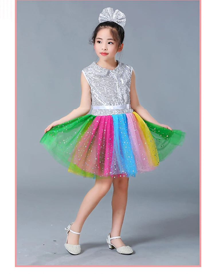 Kid Moderne Dance Mädchen Jazz Dance Kinder Pailletten Kleid Bühne Kostüme Mädchen Jazz Dance Kostüme für Mädchen Leistung Kleid