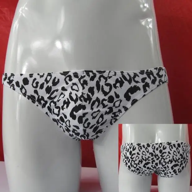 Ultra-low-waisted mens sexy briefs panties black and white leopard print