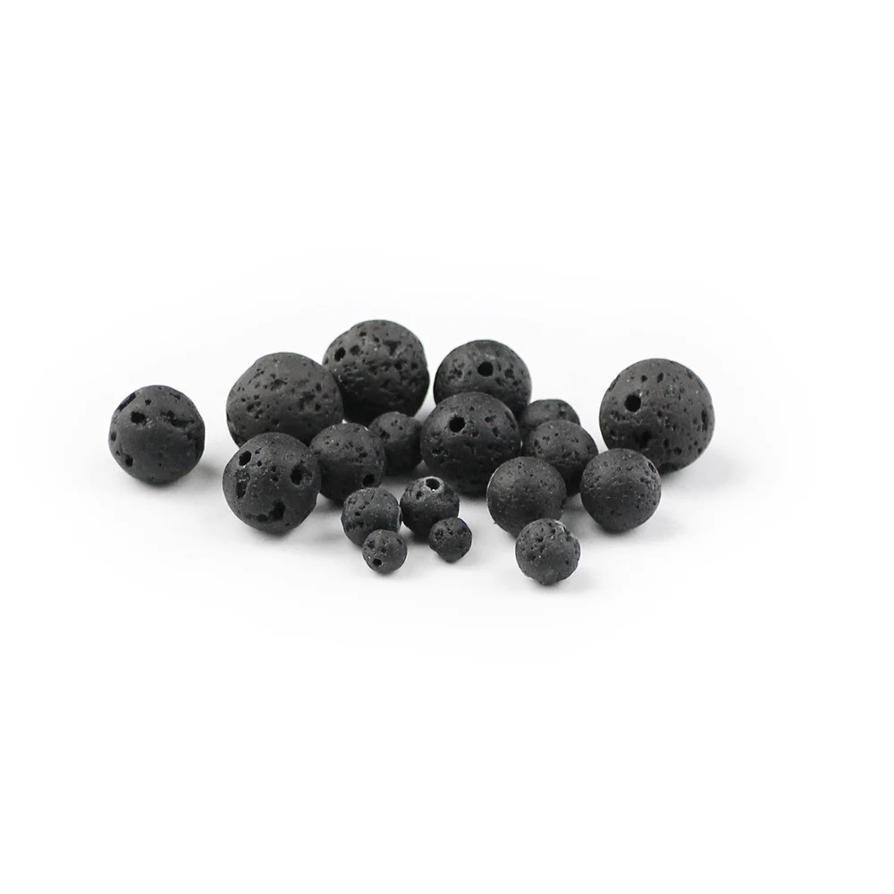 WLYeeS Wholesale black lava natural stone beads round loose bead 4 6 8 10 12mm ball for jewelry bracelet necklace making DIY 15\'