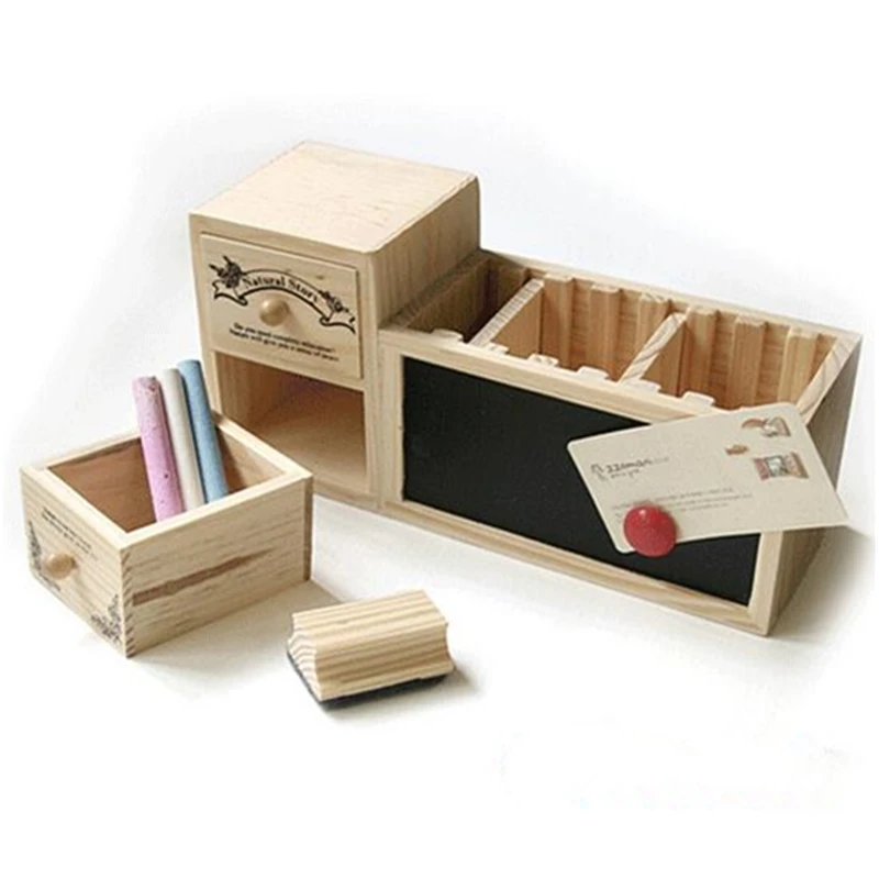

MIRUI Creative Wooden Pen Holder with Blackboard Cute Desktop Pencil storage Kawaii Desk Organizer Pen Pot Office Accessories