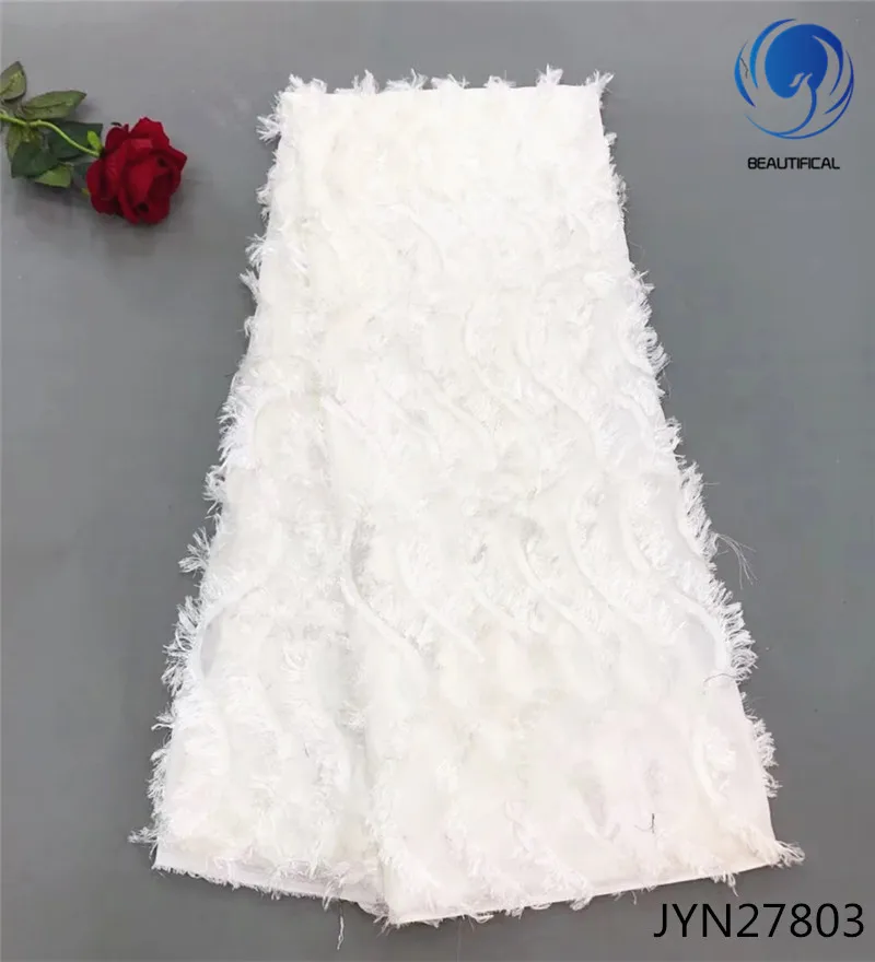 

BEAUTIFICAL White African Lace Fabrics Fashion Elegant Chiffon Long Wool Net Lace Fabric 3D Nigerian Lace Fabric 5 Yards JYN278