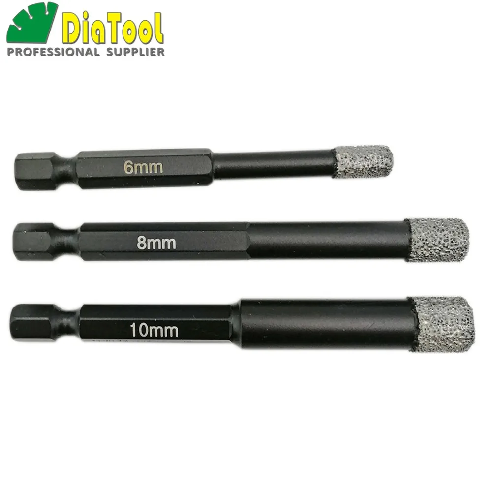 DIATOOL 3PK (6MM+8MM+10MM)Vaccum Brazed Diamond drilling bits for stone porcelain/tile Masonry Dry drilling quick-fit Shank