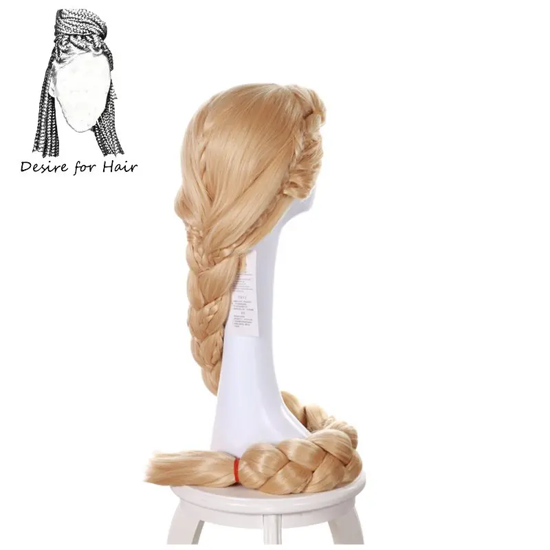 Desire Voor Haar 1Pc Film Prinses Tangled Cosplay Pruik Extra Lange 120Cm Pre Gevlochten Synthetische Pluizig Haar Pruiken