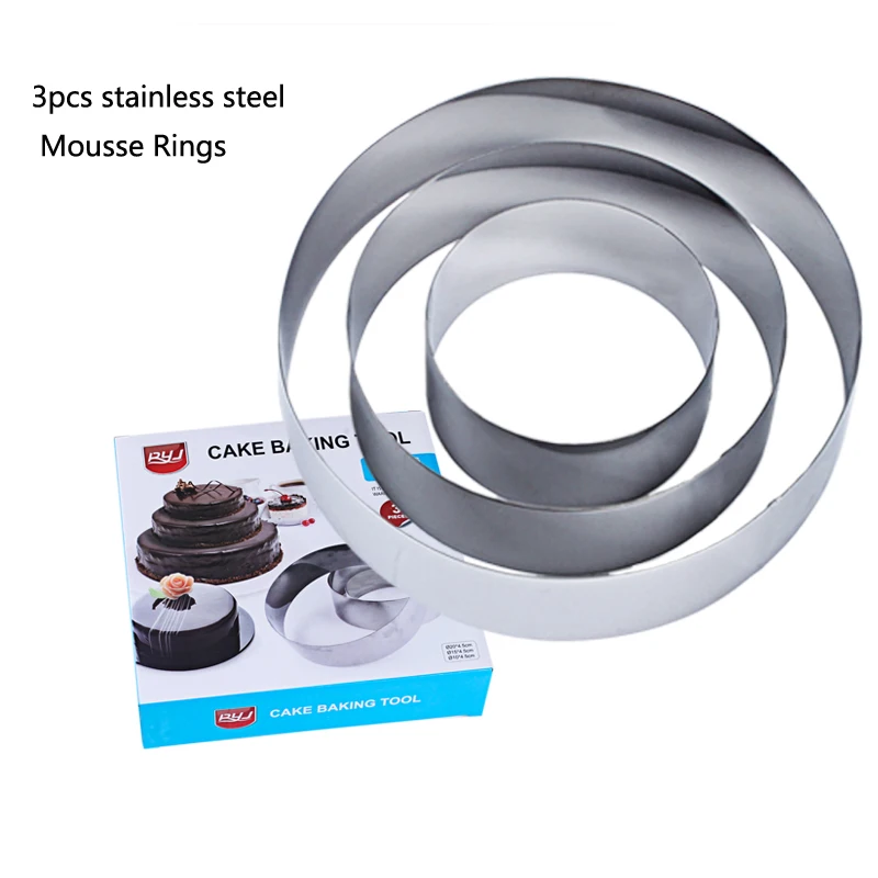 3 pz/set in acciaio inox Mousse anelli Cookie Cutter grande forma rotonda Baker muffa fondente Jelly Cake Cutter strumento di cottura della cucina