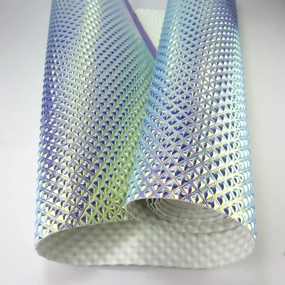 30x134cm Roll Iridescent Green Purple Diamond Embossed Fabric Faux PU Leather For Bows DIY Boxes Decoration BH082