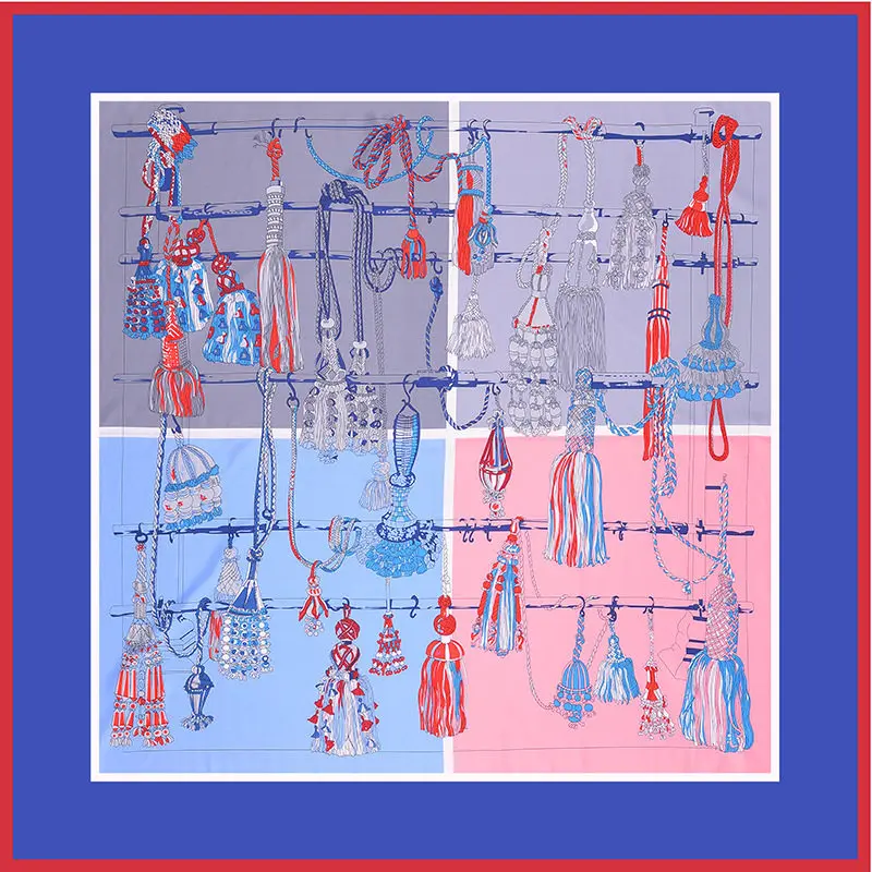 Hot new Silk Scarf for Women Boutique hanging pattern Design Print 130x130 big Square 100% Silk Fashion Bandana Wrap Lady Gift
