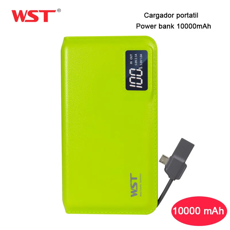 

WST Power Bank 10000mAh External Battery Pack LED Digital Display with Built in Cable Cargador Portatil for iPhone/Android