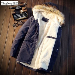 XingDeng Winter Casual Mens Dressy Tops Fashion Jacket Hooded Outwear Warm Brand Clothing Male Slim Thicken Fur Solid Coats