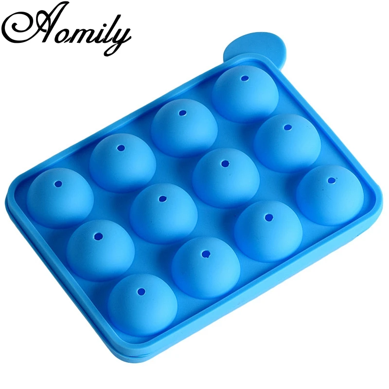 Aomily 12 Holes Lollipop Mold DIY Bakeware Silicone 3D Handmade Pop Sucker Sticks Lolly Candy Chocolate Mold with Stick Shape