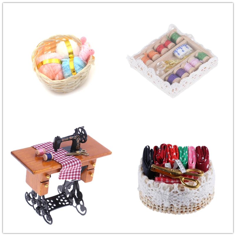 

Горячая Распродажа 1:12 винтажный набор игл для шитья, коробка, швейная машина, миниатюрный декор для кукольного домика