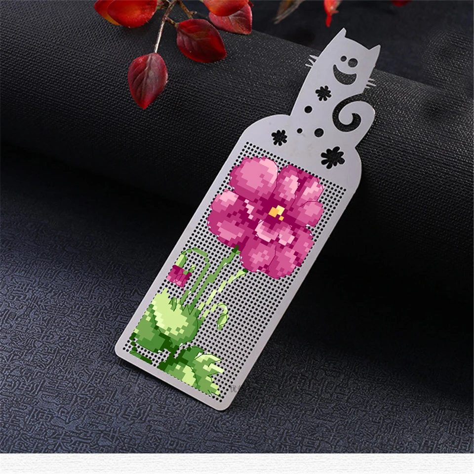 DIY Craft Stich Cross Stitch Bookmark Metal Silver Golden Needlework Embroidery Crafts Counted Cross-Stitching Kit Pansy