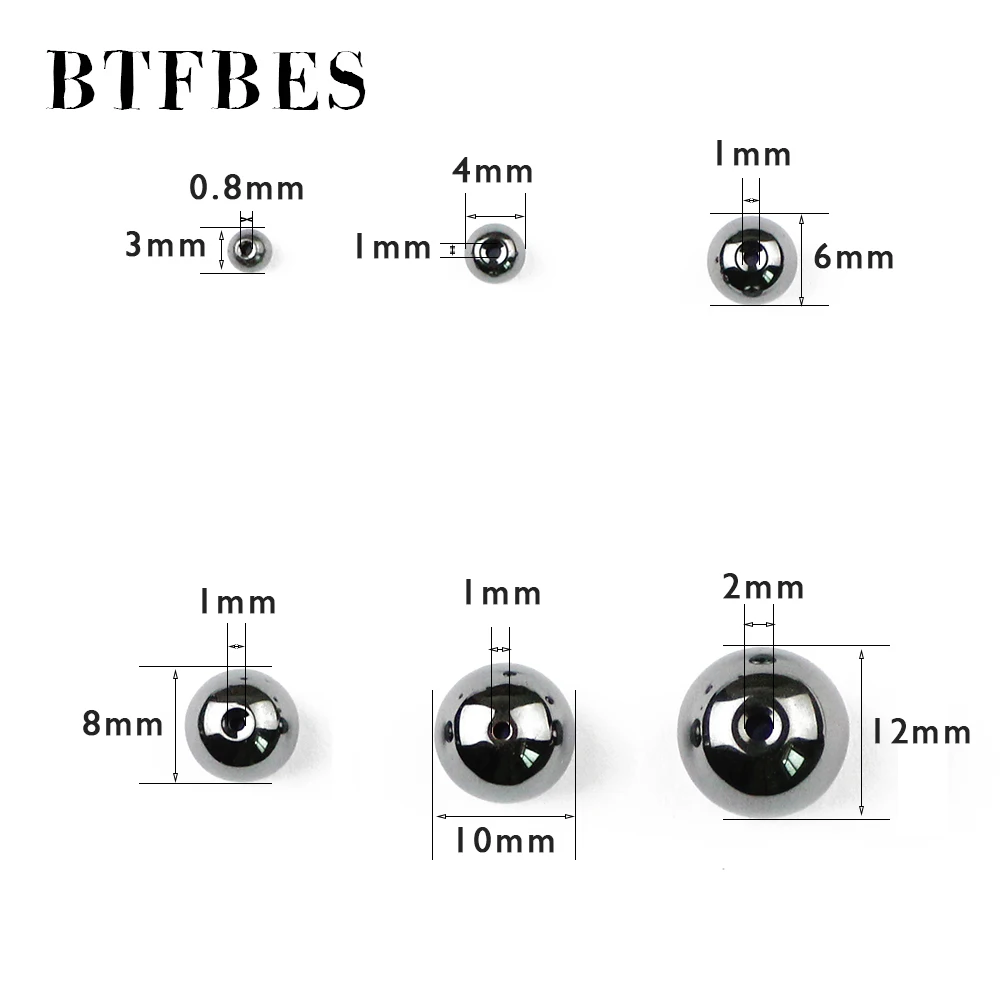 BTFBES Natural Stone Hematite Beads Black Round Loose Beads Stone Ball Selectable 3/4/6/8/10MM For Bracelet Jewelry Making DIY