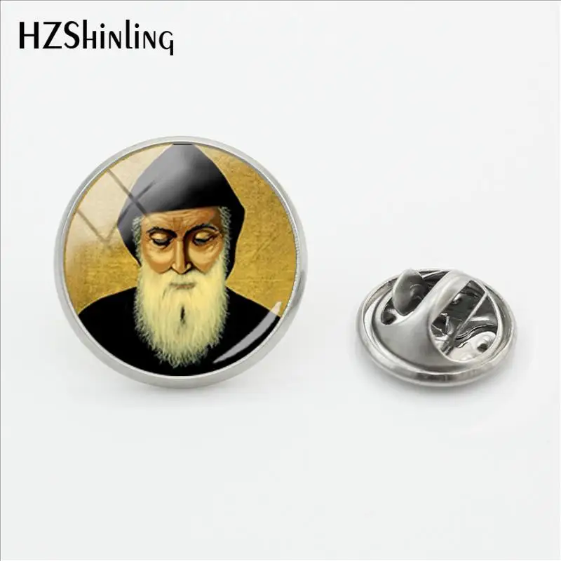 2018 New Saint Charbel Clasp Pin Stainless Steel St Charbel Drawing Art Lapel Pin Glass Dome Handmade Jewelry