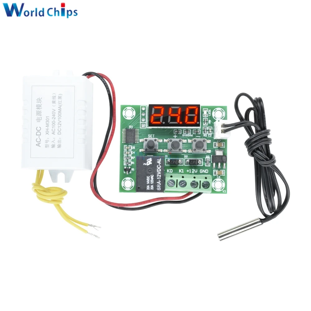 W1209 AC 110V-220V Digital LED Thermostat Temperature Control Switch Thermometer Module Board NTC Waterproof Sensor Probe Wire