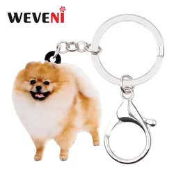 WEVENI Original Acrylic Happy Pomeranian Dog Key Chains Keychain Bag Trendy Jewelry For Women Girls Cheap Holder Charms Gift