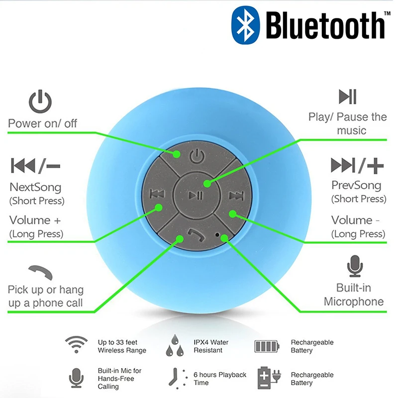 Беспроводная Bluetooth-колонка, миниатюрная Водонепроницаемая стерео-колонка с сабвуфером, громкая музыка, для ванной комнаты, офиса, пляжа