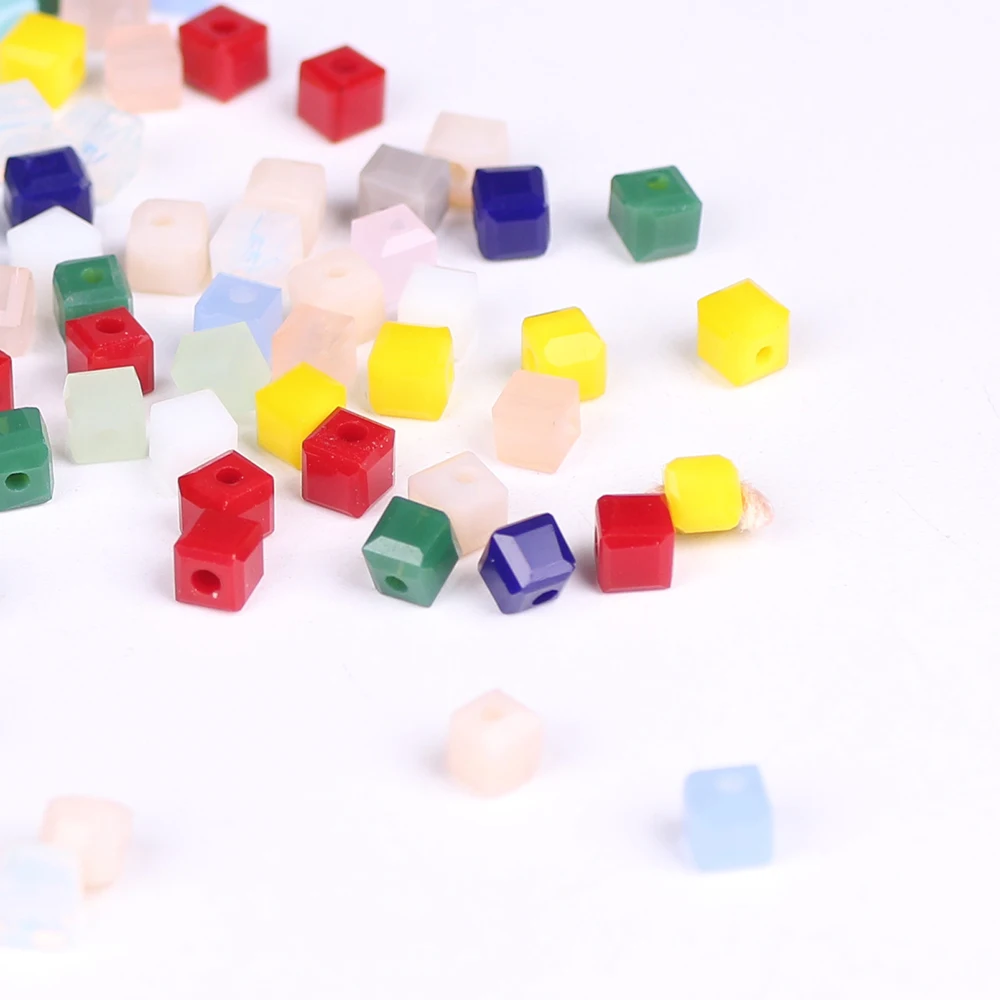 Hot Fashion 100Pcs/lot Craft Supplies 3mm Square Faceted Crystal Beads Glass Cube Loose Chinese Beading Chunky Necklace Beads