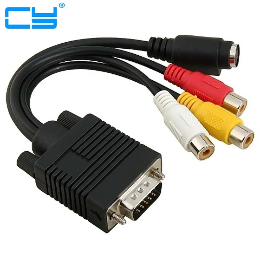 

5pcs 15pin VGA para S-Video 3 RCA Composite AV TV Out Converter Adapter Cable para PC Portatil