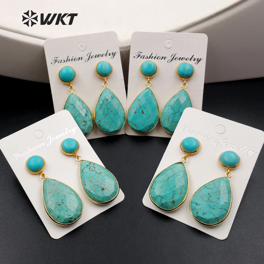 WT-E385 wholesale Natural green howlite stone earrings water drop howlite earrings for women nice gift howlite earrings jewelry