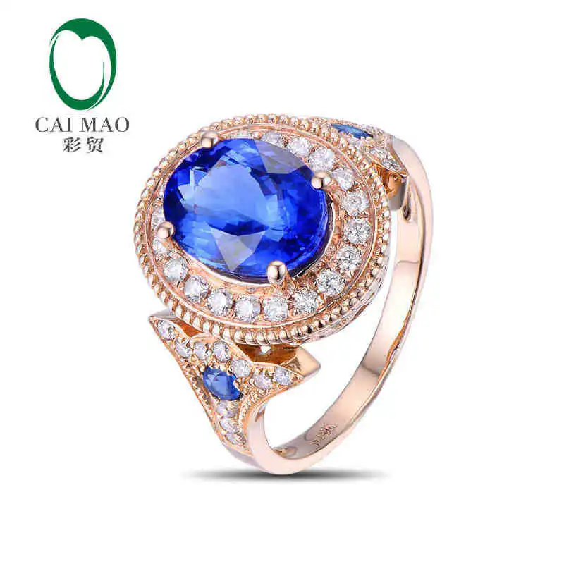 CaiMao 18KT/750 Rose Gold 3.1 ct Natural IF Blue Tanzanite AAA 0.53 ct Full Cut Diamond Engagement Gemstone Ring Jewelry