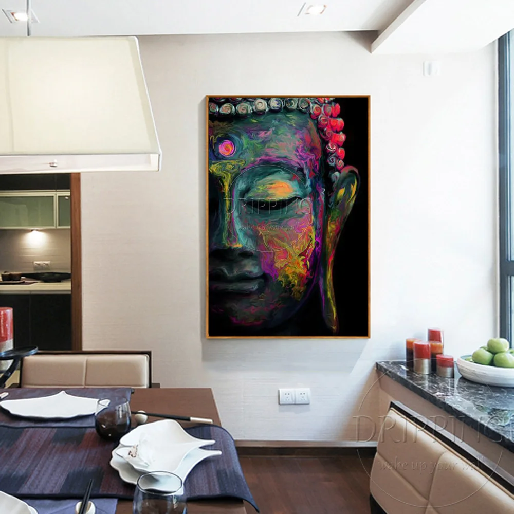 Hot Selling Artist Hand-painted Half Face of Buddha Oil Painting Abstract Rich Colors Buddha Figure Oil Painting for Living Room