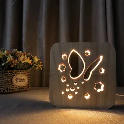 3D Night Light Wood Butterfly Lamp Decorative Lighting Baby Lamp USB Power Table Desk Lamp Girl Bedroom Decoration Lighting Gift