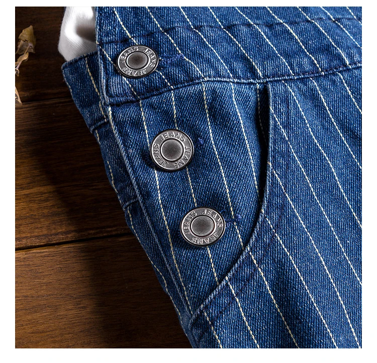 Sokotoo Herren-Latzhose mit Streifenmuster, blaue Jeans-Latzhose, Latzhose, Overall, Jugend-Jeans – Detail 9