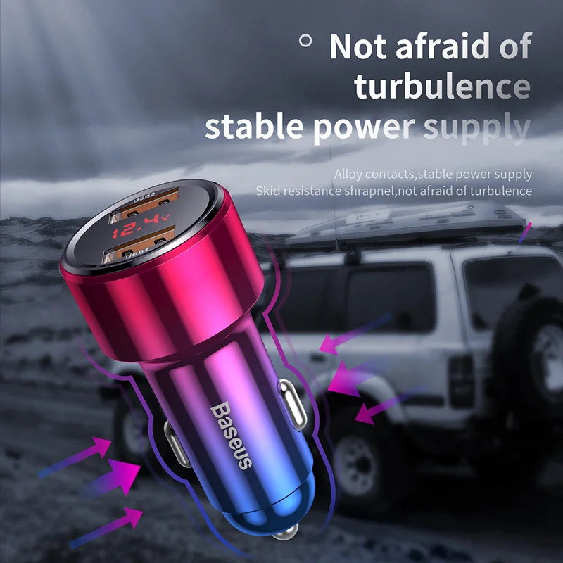 Baseus LED 6A Quick Charge 4.0 3.0 USB Car Charger For Xiaomi mi 9 Huawei P30 Pro QC4.0 QC3.0 Fast PD Car Charging Phone Charger