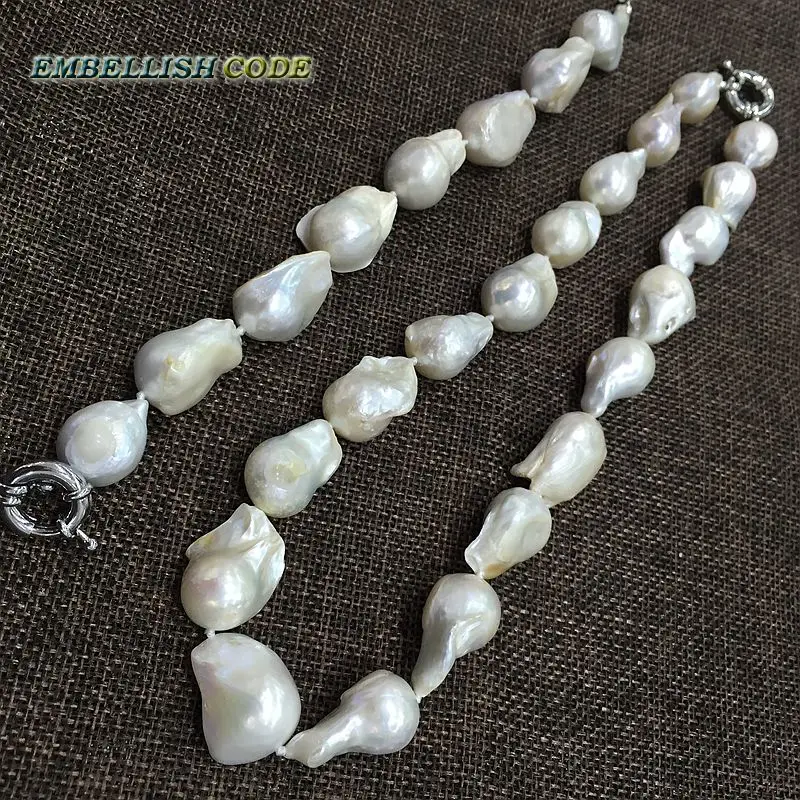 necklace bracelet hook earrings set large size baroque or Irregular white nucleated flameball shape Freshwater pearl Special