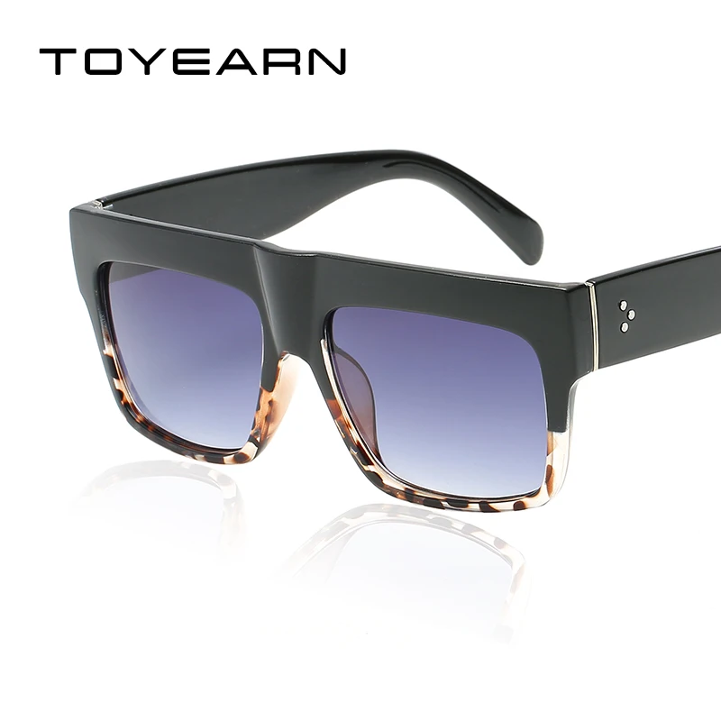 Fashion Vintage Brand Designer Lady Big Square Sunglasses Women Rivet Eyewear Flat Top Black Sun Glasses Female