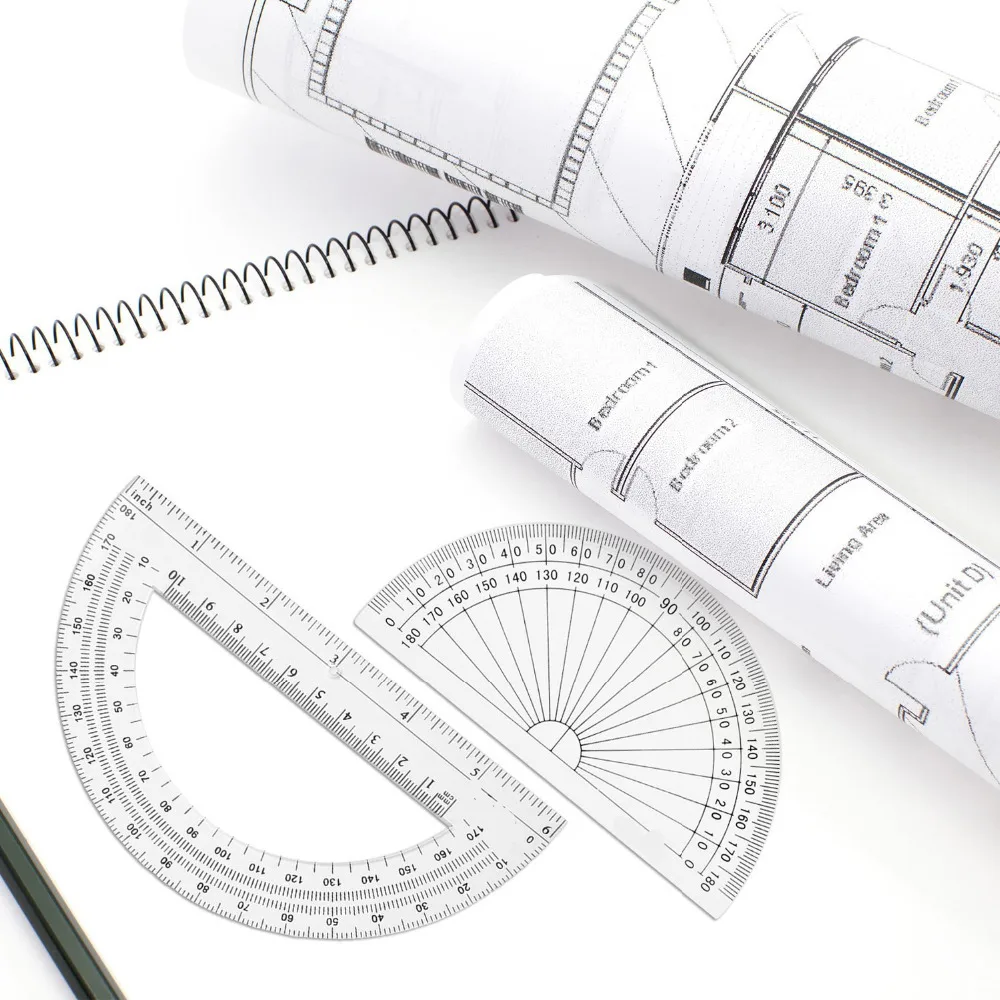 Plastic Protractor 180 Degree, 4 Inch and 6 Inch, Clear, 2 Pieces