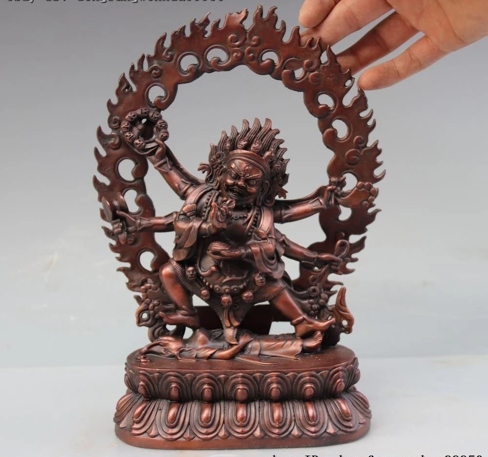 China Buddhism Temple Bronze Copper 6 Arm Mahakala Wrathful Deity Buddha Statue