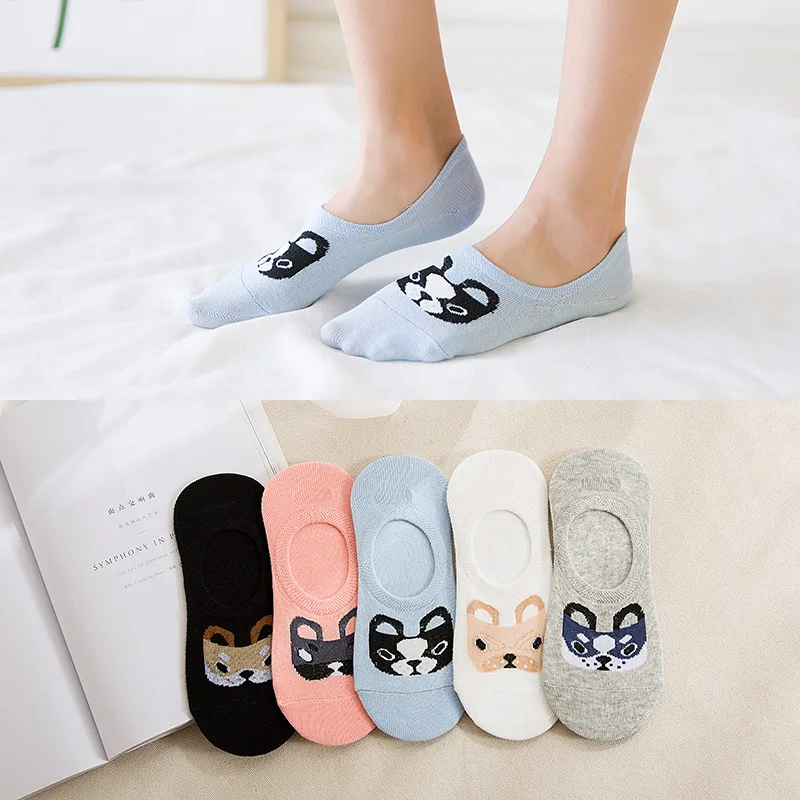 Spring Summer Cotton comfortable Cartoon Animal dog Invisible ankle boat Socks Puppy Woman girl boy hosier 1pair=2pcs ws103