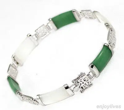 

Green White JADE Fortune Luck White Link Clasp Bracelet AAA style Fine jewe Noble 100% Natural JADE