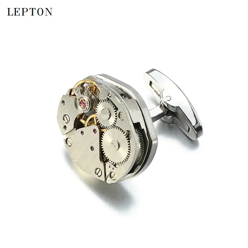 Newest Watch Movement Cufflinks for immovable Stainless Steel Steampunk Gear Watch Mechanism Cuff links for Mens Relojes gemelos