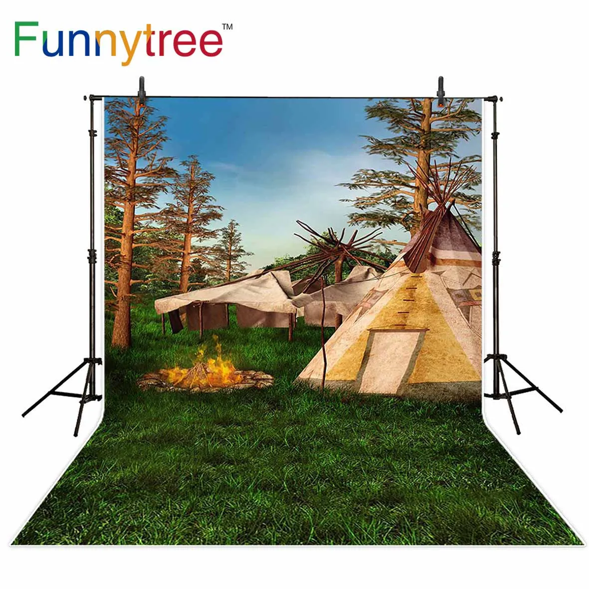 Funnytree backdrops photography studio spring camp forest tent bonfire woodland photo background photocall photophone photozone