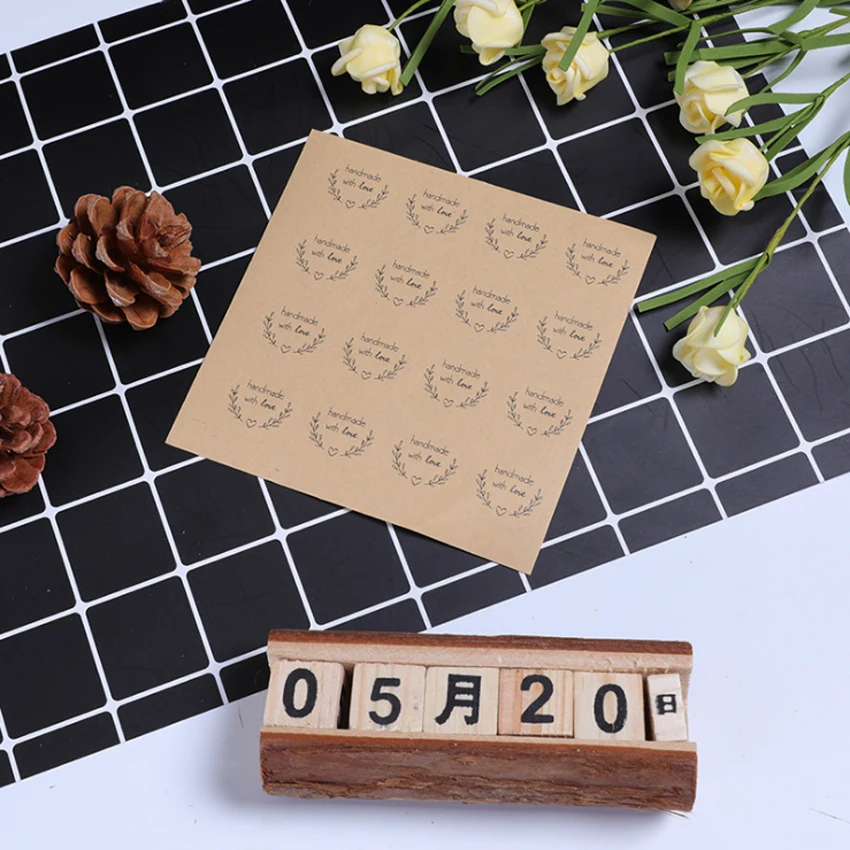 160 Stück/Los, süße Liebes-Girlande, handgefertigt mit Liebe, aus Kraftpapier, weiß, transparent, zum Selbermachen, für Geschenke, Kuchen, Backen, Versiegelung, Aufkleber – Detail 9