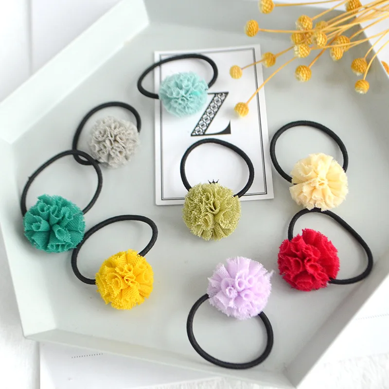 

30pcs Fashion Cute Solid Pom Pom Hair Ties Gauze Ball Elastic Hair Bands Rubber Bands Princess Headwear Girls Hair Accessories