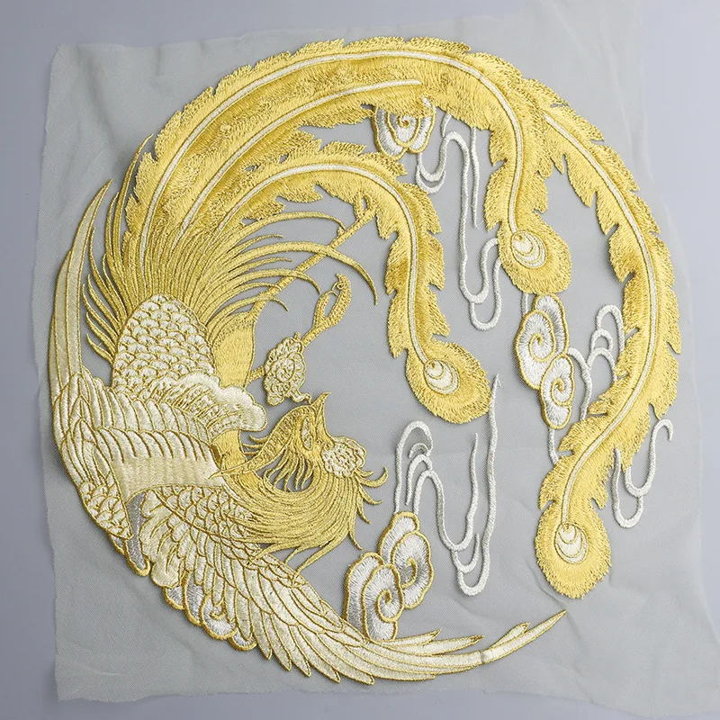 Golden Line Phoenix Round Costume Patch Costume National Decoration Applique Mesh Lace Craft Hand Sewing Cloth Stickers