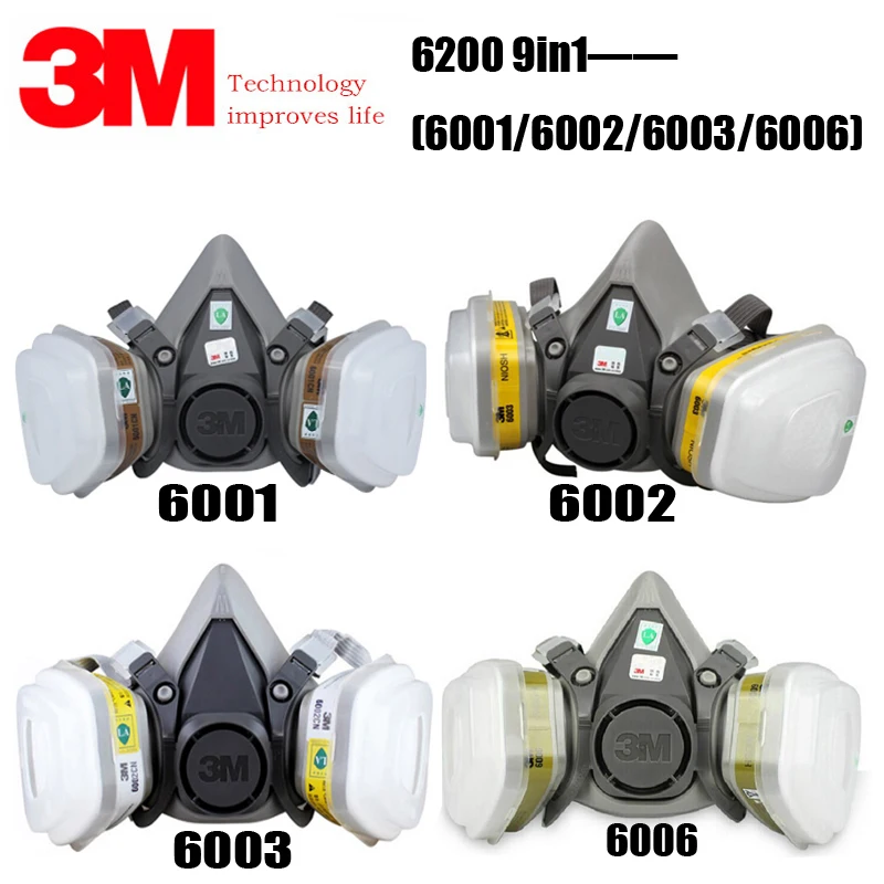 3M 6200+6001/6002/6003/6006 Half Facepiece Reusable Respirator Gas Mask Protect Against Painting Spraying Acid