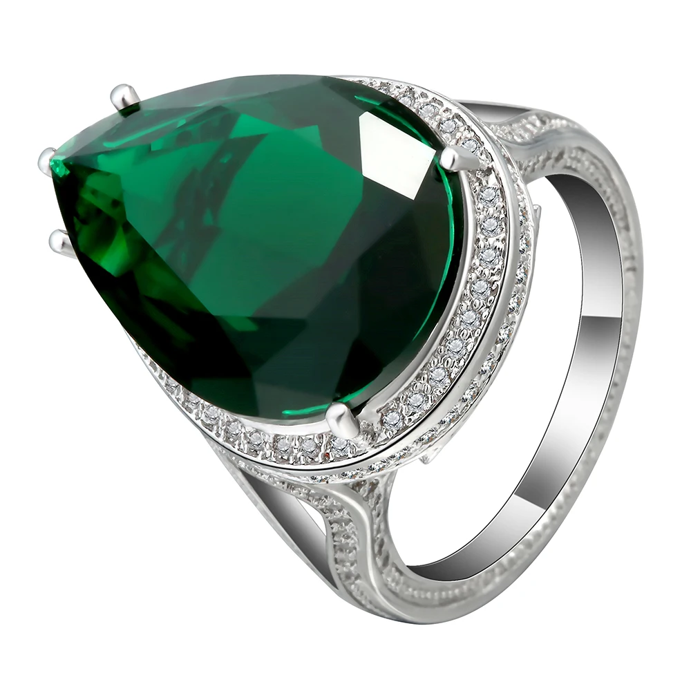 Hainon New Arrival Luxury Silver Color Ring With Green AAA CZ Stone Wedding Ring for Women Party Gift Rings Distribution