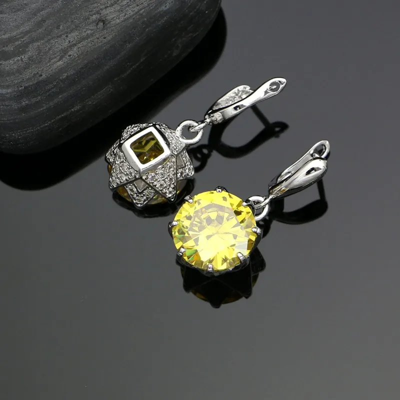 925 Sterling Silver Bridal Jewelry Sets For Women Yellow Cubic Zirconia Earrings Pendant Ring Bracelet Necklace Set